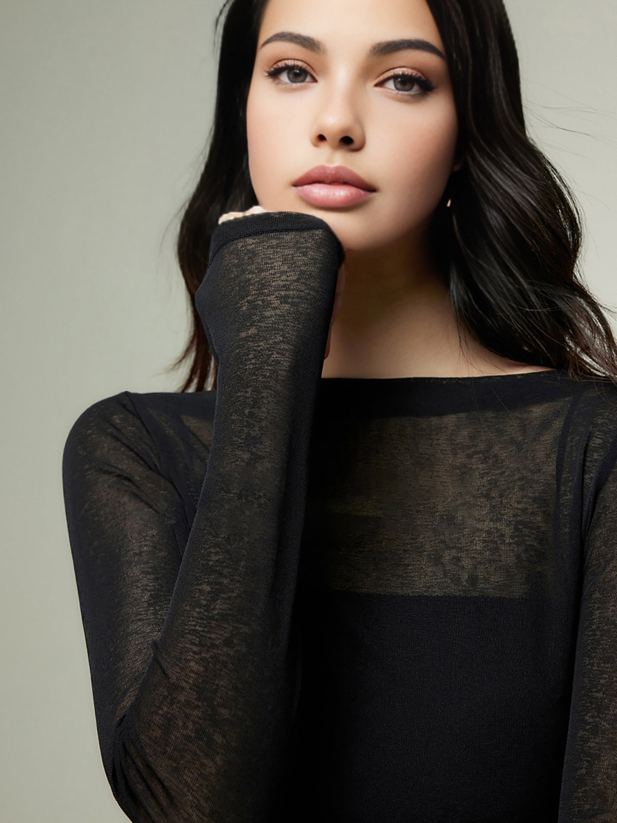 Düz Yaka Şeffaf Panel Jersey Üst