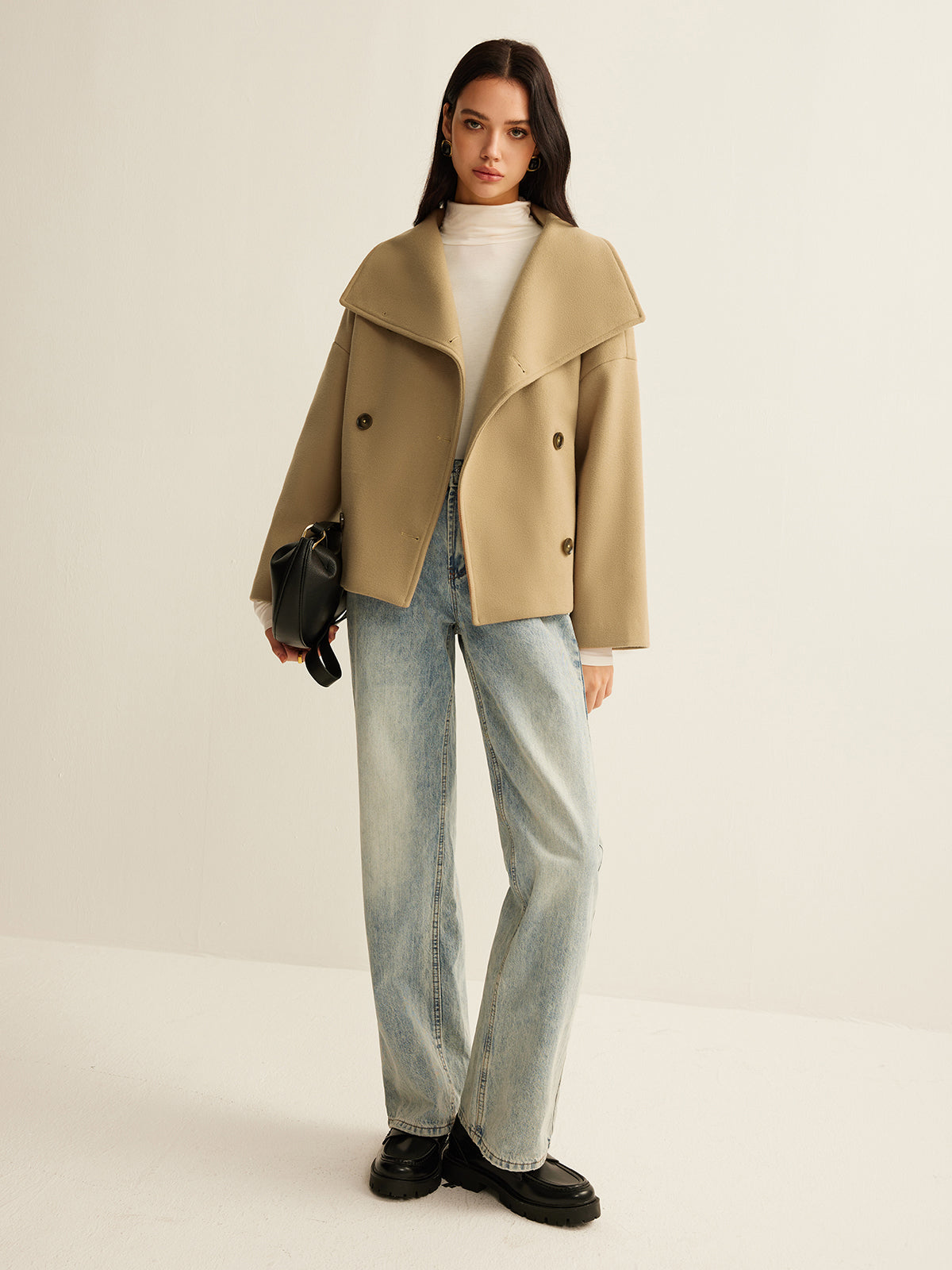 Büyük Yaka Tweed Mont