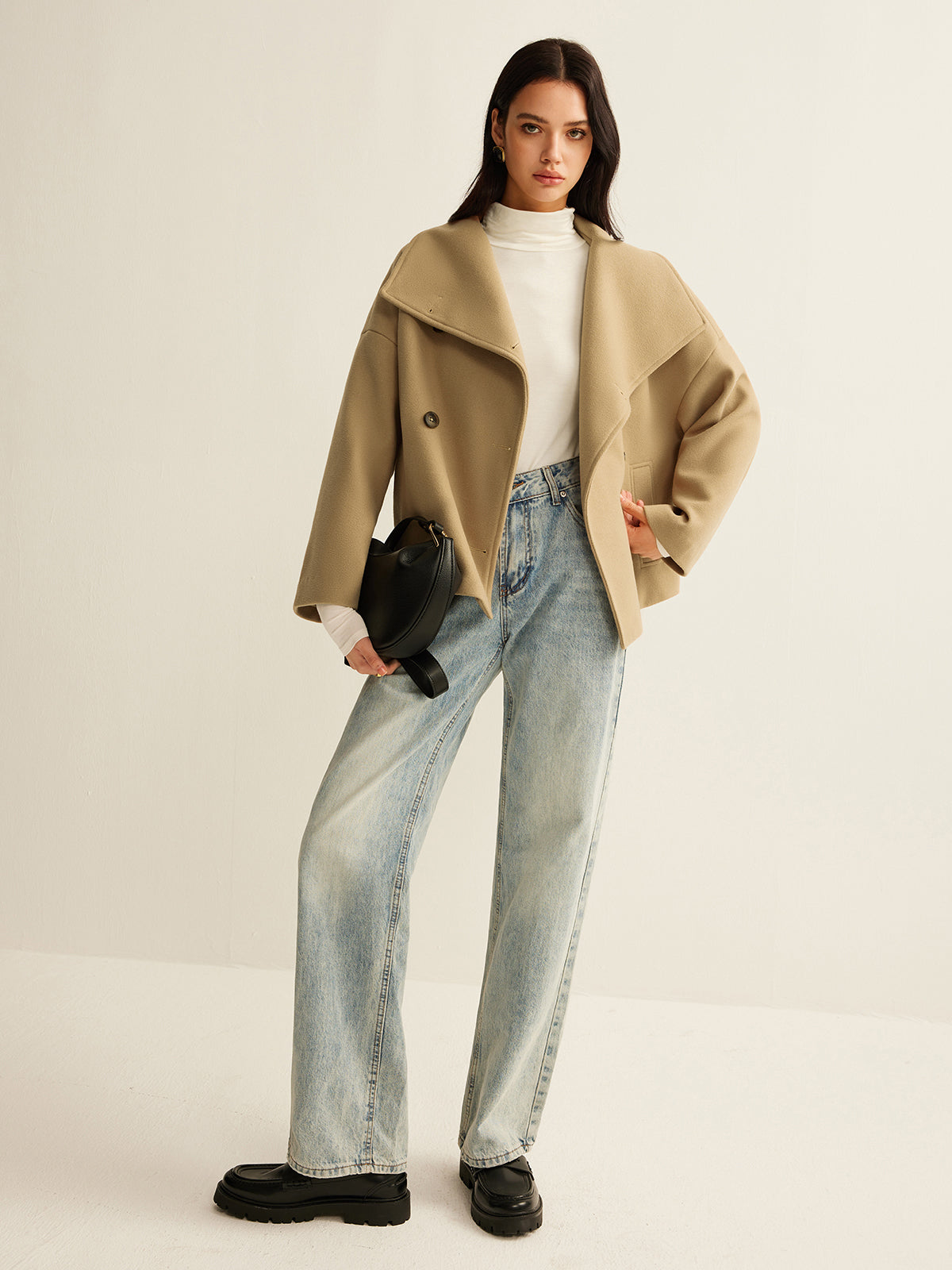 Büyük Yaka Tweed Mont