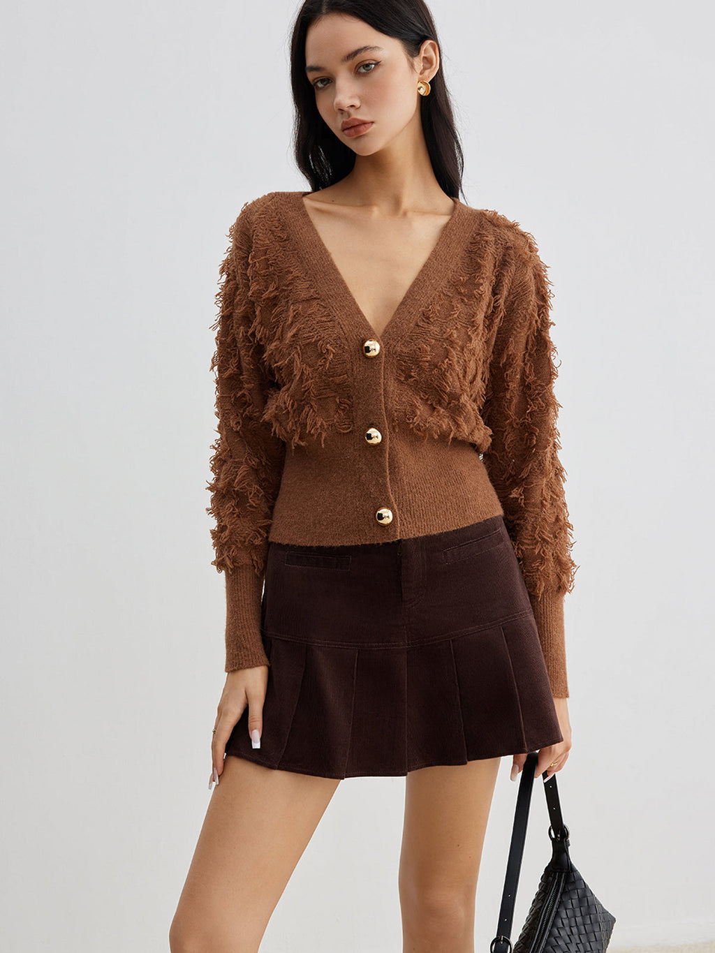 Ham Etek Ucu Düğmeli Sıkma Hırka