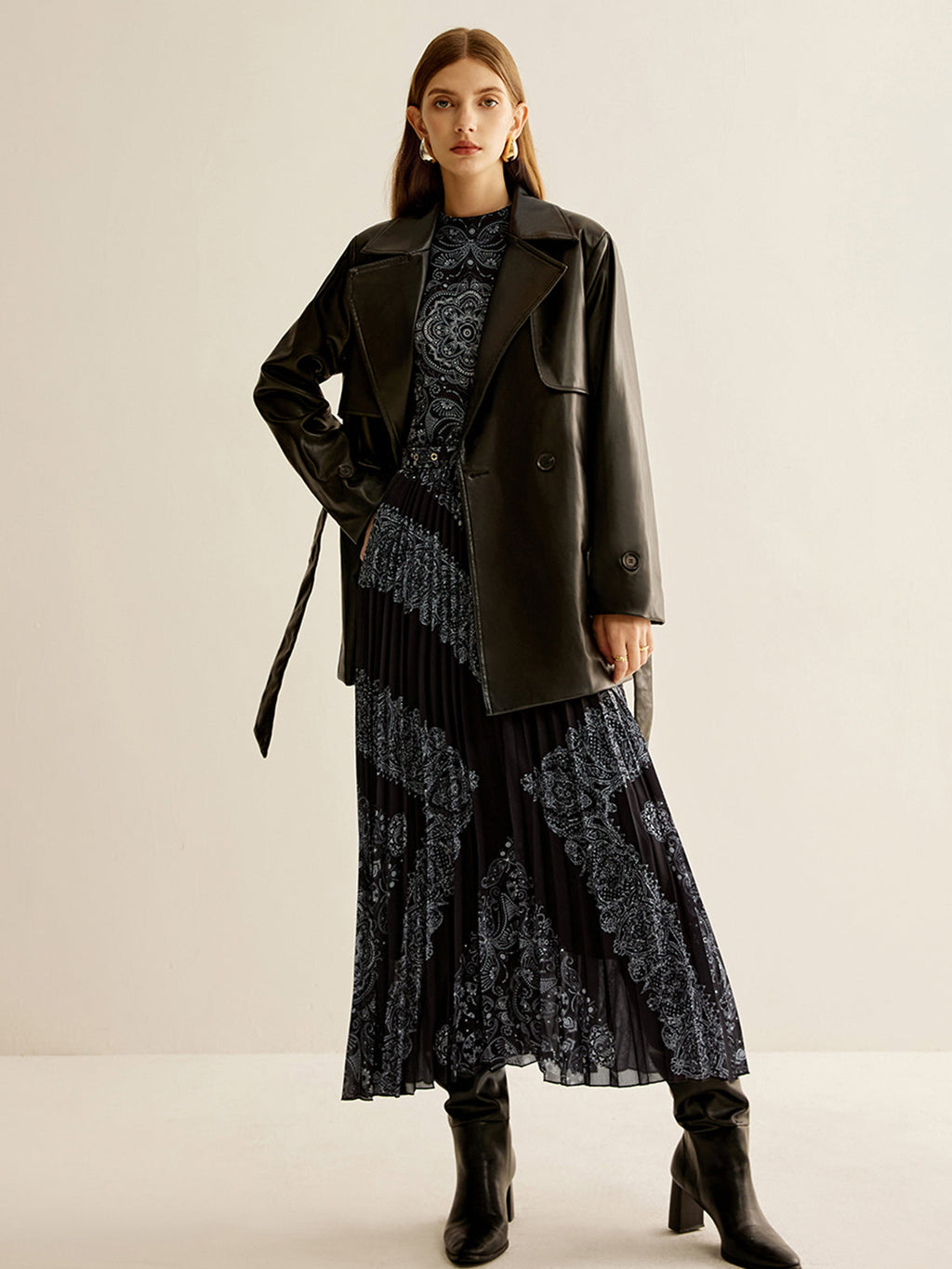 Boheme Kolsuz Pileli Elbise Kemerli