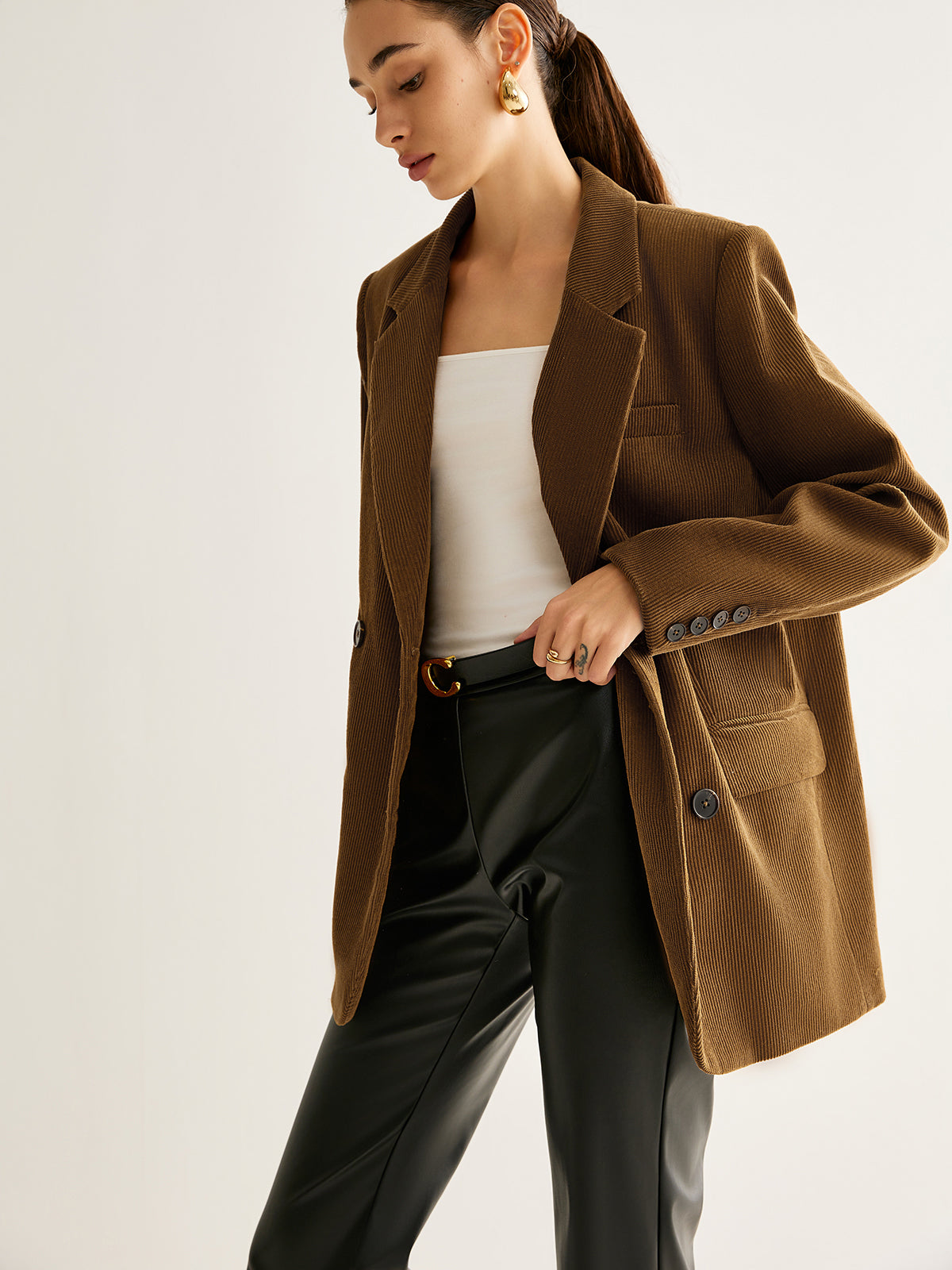 Pamuklu Kadife Düğmeli Blazer