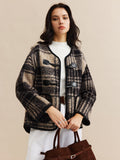 Kontrast Kesim Kareli Tweed Palto