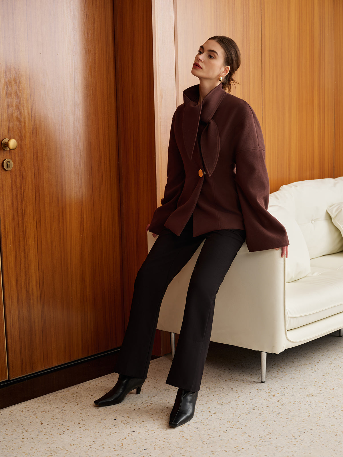 Düz Metal Düğmeli Mont Ve Atkı