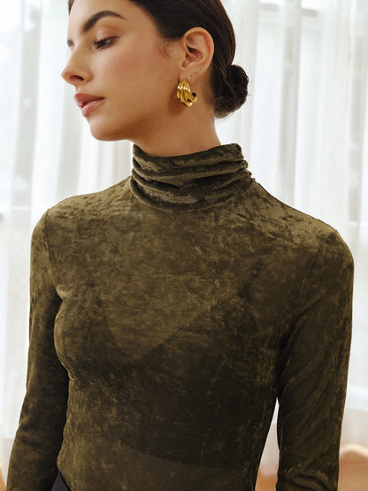Turtleneck Yarı Şeffaf Kadife Üst