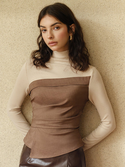 Renk Bloklu Plise Panelli Tişört