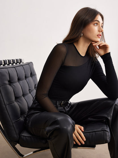 Asimetrik Şeffaf Panel Jersey Üst