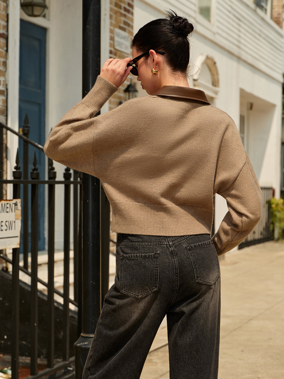 Panel Yaka Çift Fermuarlı Kısa Hırka