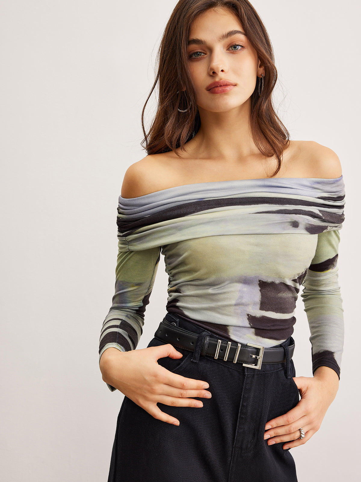 Omuz Açık Boya Baskılı Tişört