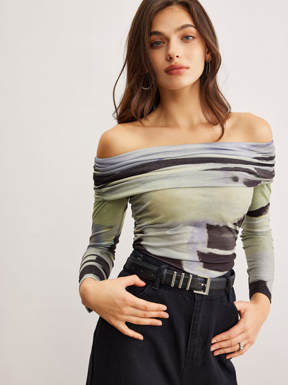 Omuz Açık Boya Baskılı Tişört