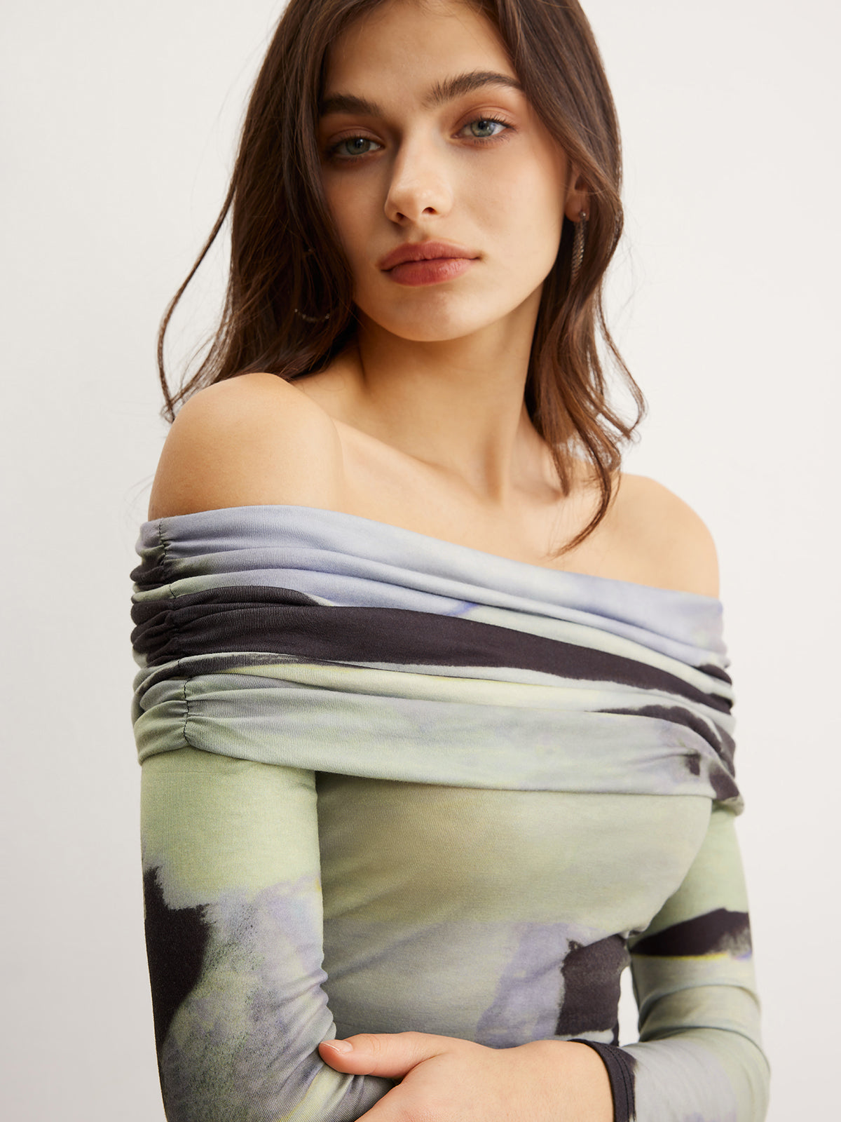 Omuz Açık Boya Baskılı Tişört