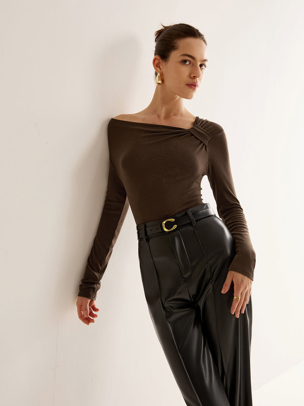 Düğümlü Soğuk Omuzlu Jersey Üst