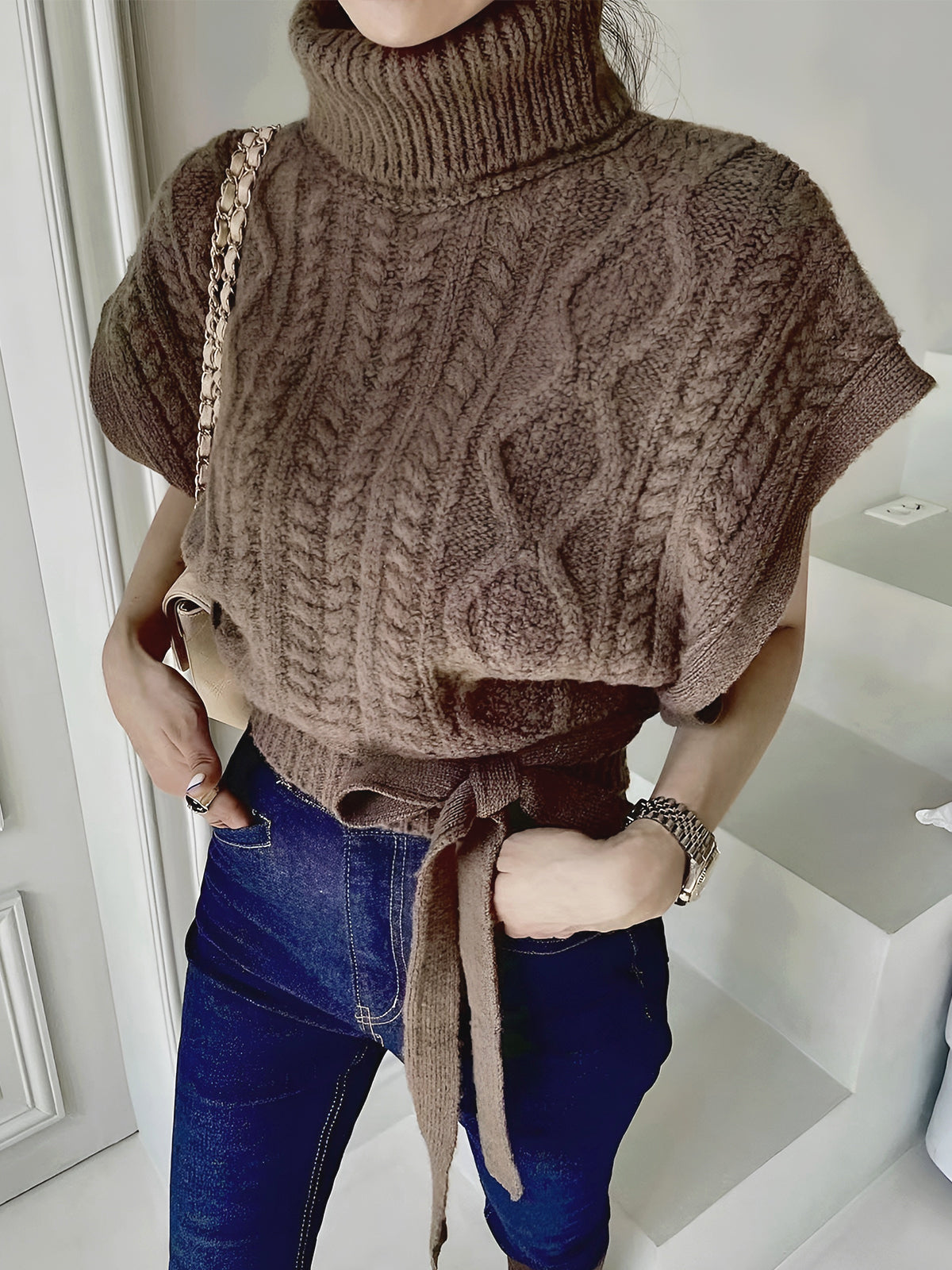 Turtleneck Düğümlü Kazak Yelek