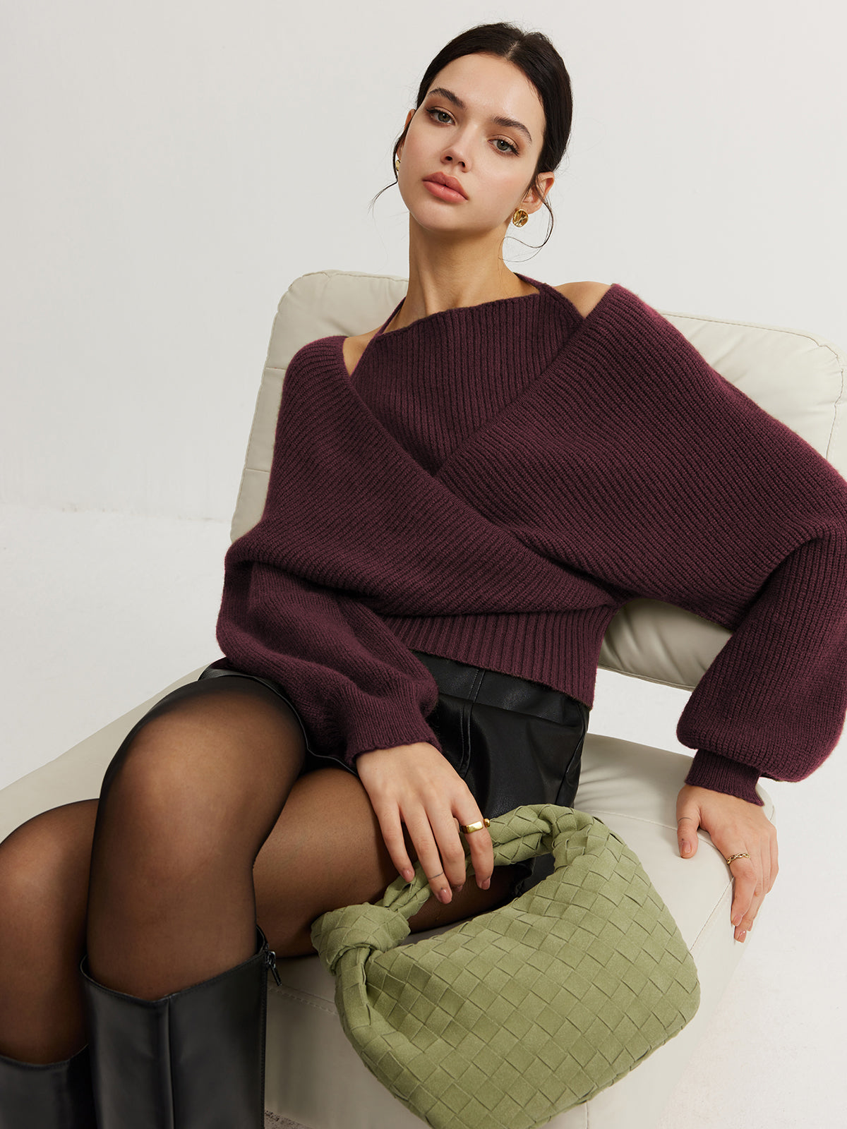 2'Si 1 Arada Yarasa Kollu Halter Örgü Üst