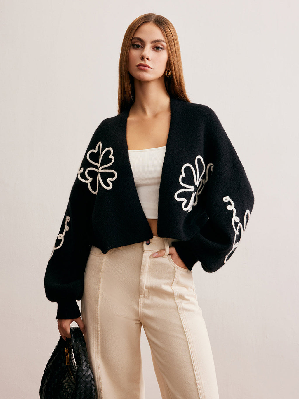 Örgü-Çiçekli Kısa Dış Giyim