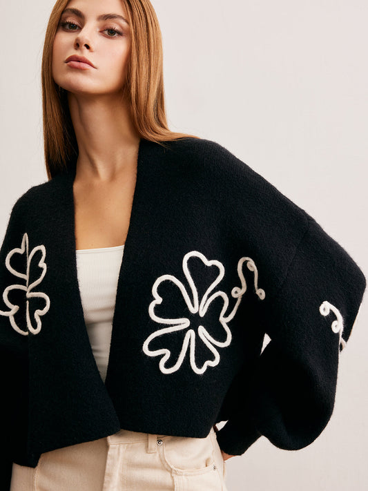 Örgü-Çiçekli Kısa Dış Giyim