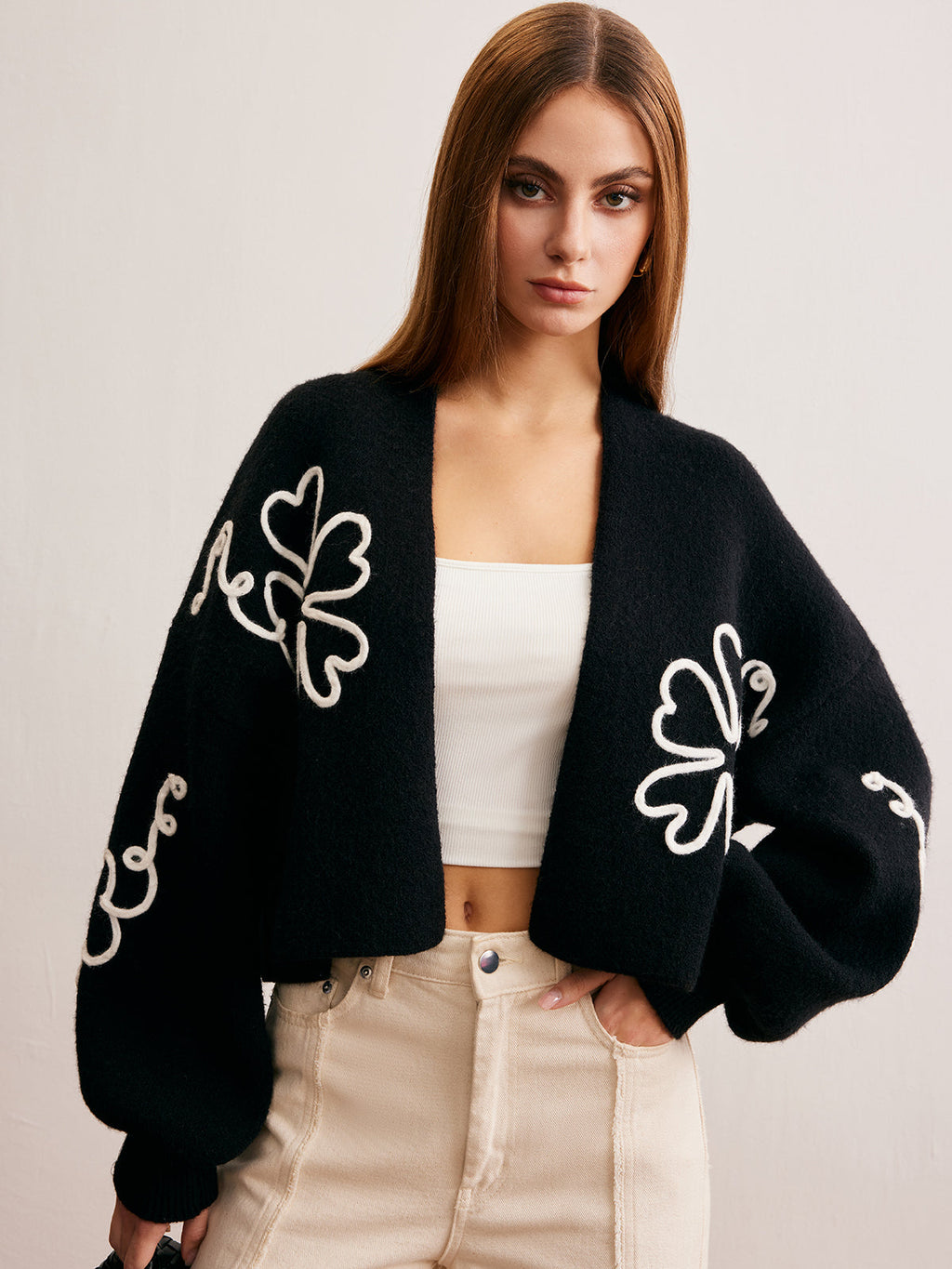 Örgü-Çiçekli Kısa Dış Giyim