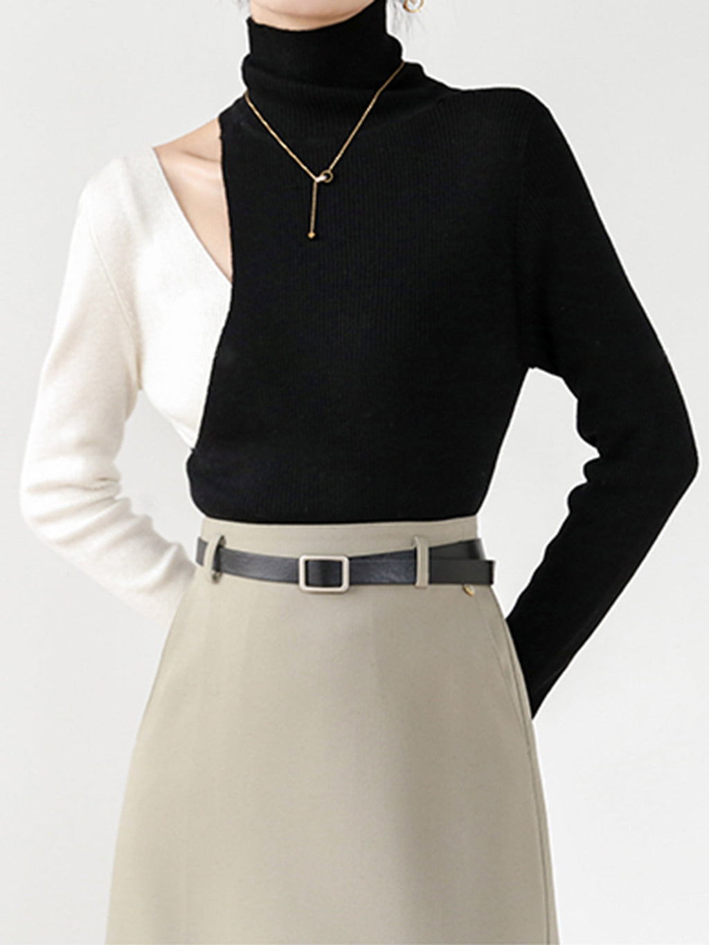 Renk Bloklu Kesikli Örgü Üst