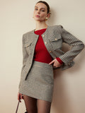 Houndstooth Düğmeli Kısa Ceket