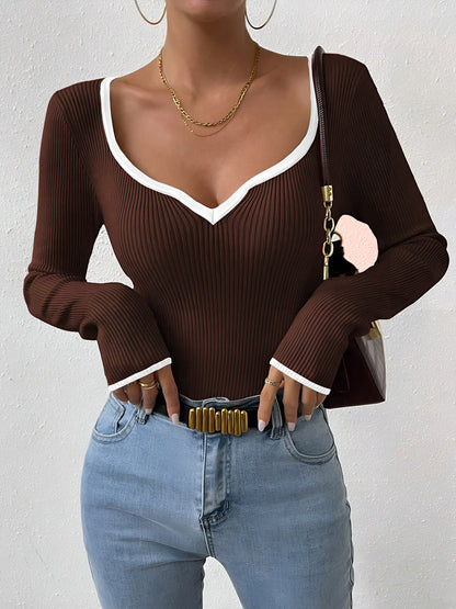 Kontrast Trim Seksi Örgü Üst