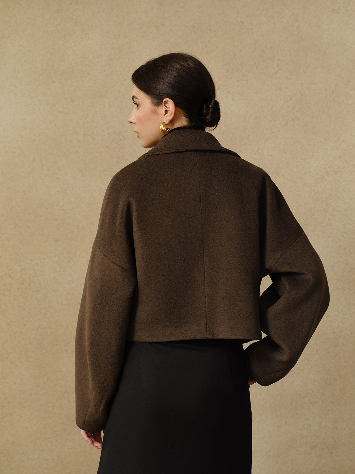 Düğmeli Tweed Yaka Kısa Mont
