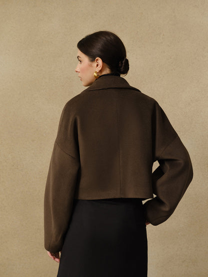 Düğmeli Tweed Yaka Kısa Mont