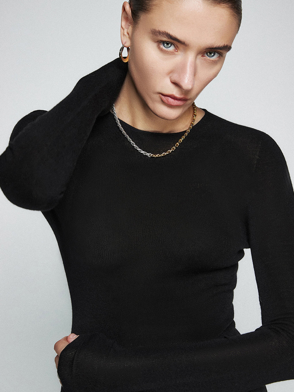 Yün Karışımlı Minimalist Dar Örgü Üst