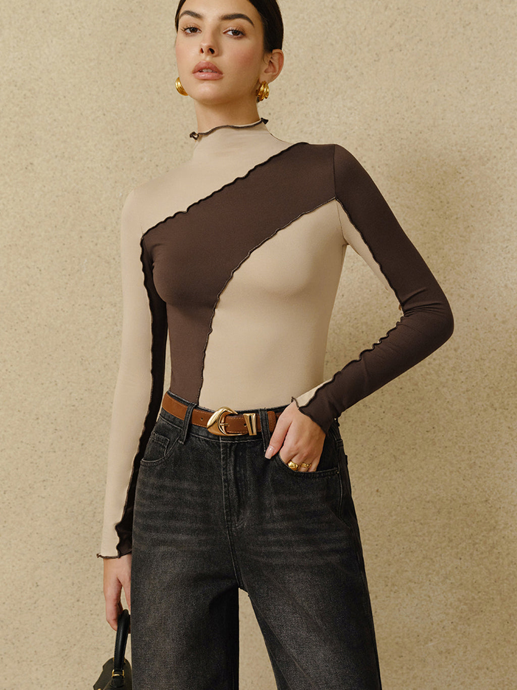 Yarı Şeffaf Renk Bloklu Marul Kenarlı Jersey Üst