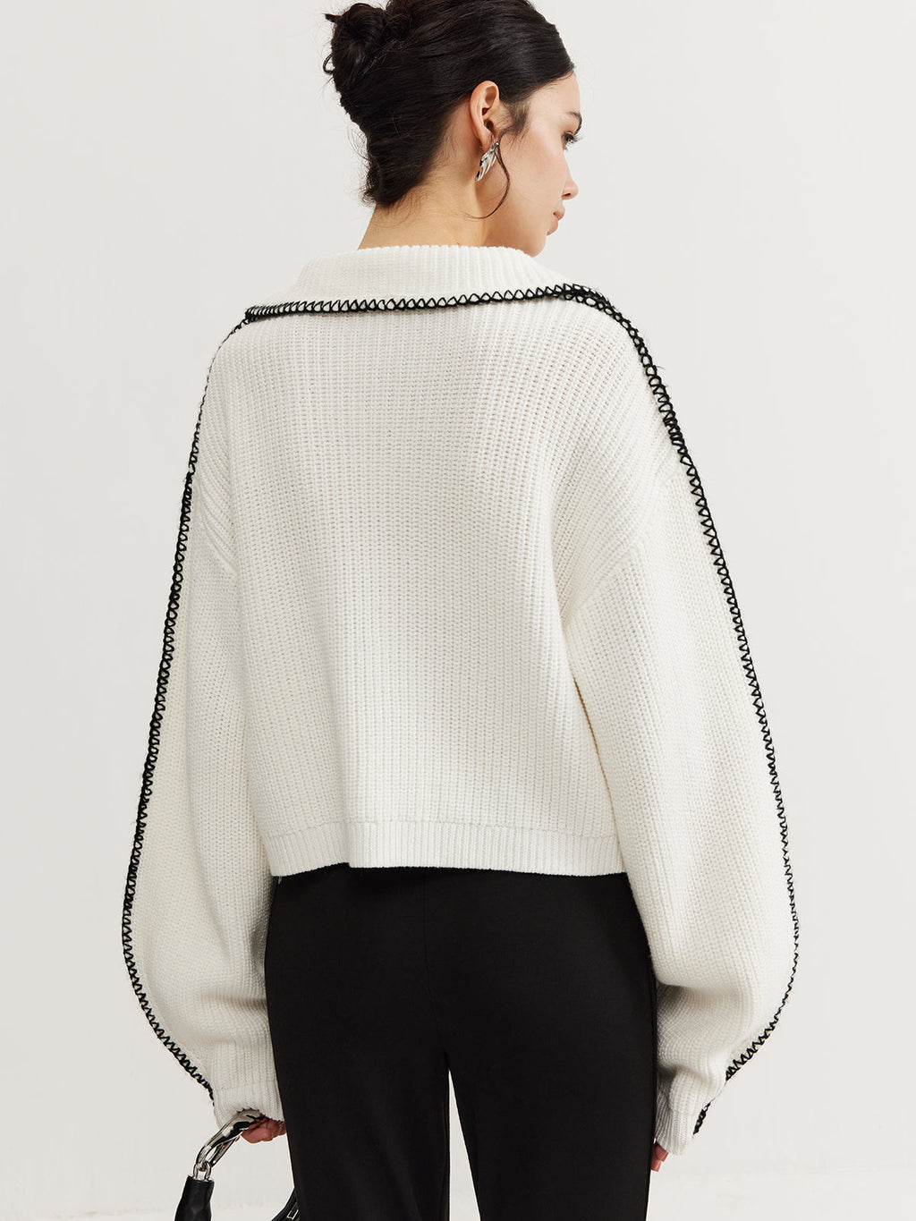 Kontrast Trim Mıknatıs Kapatmalı Örgü Üst