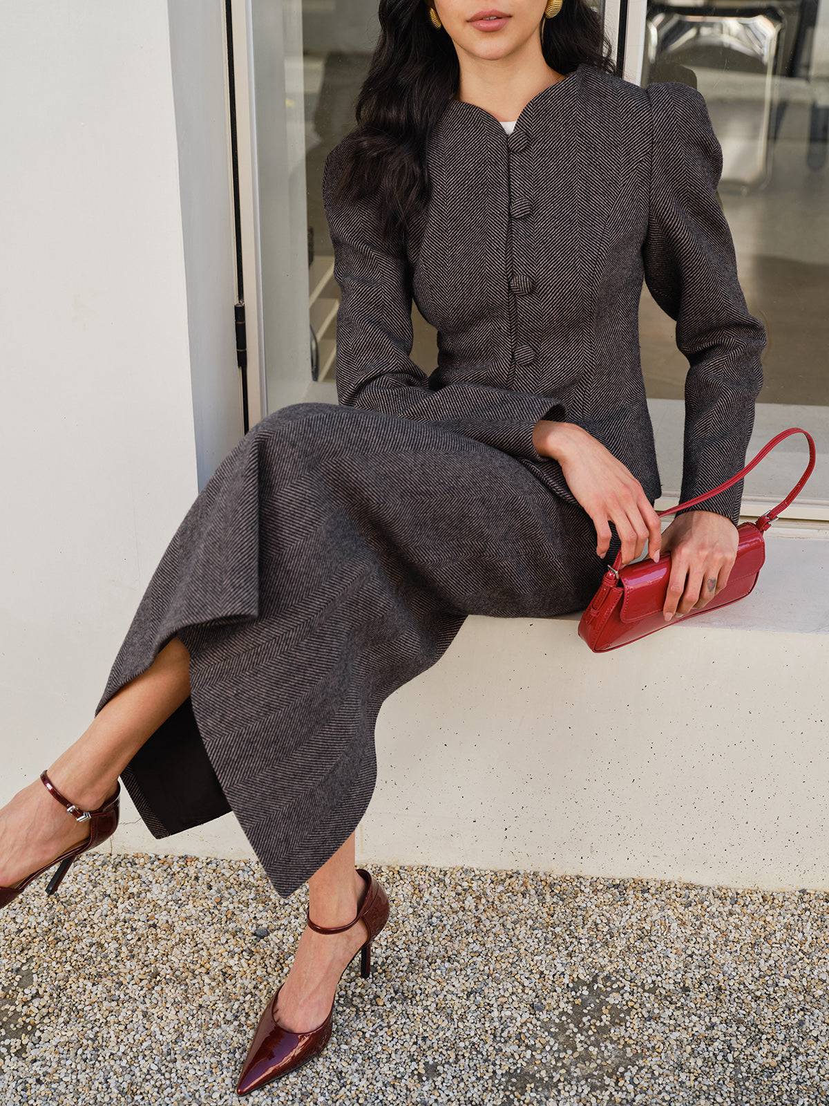 Chevron Düğmeli Slim Blazer