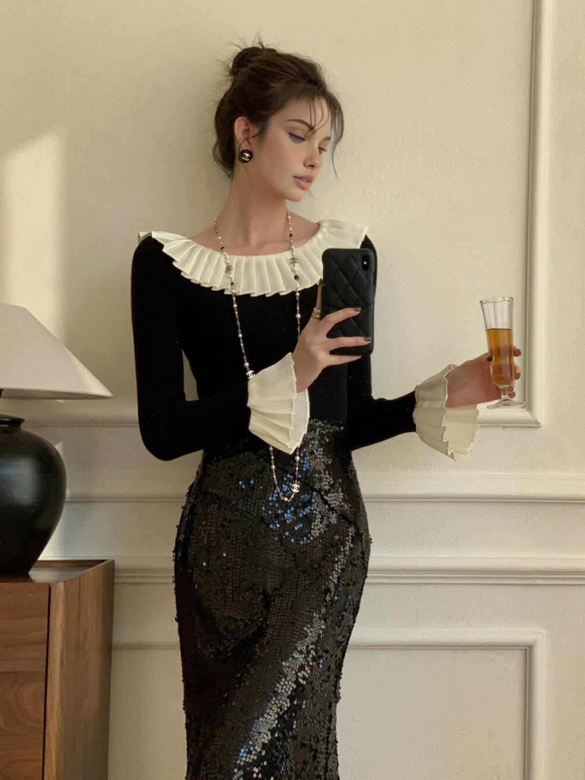 Renk Bloklu Pileli Örgü Üst