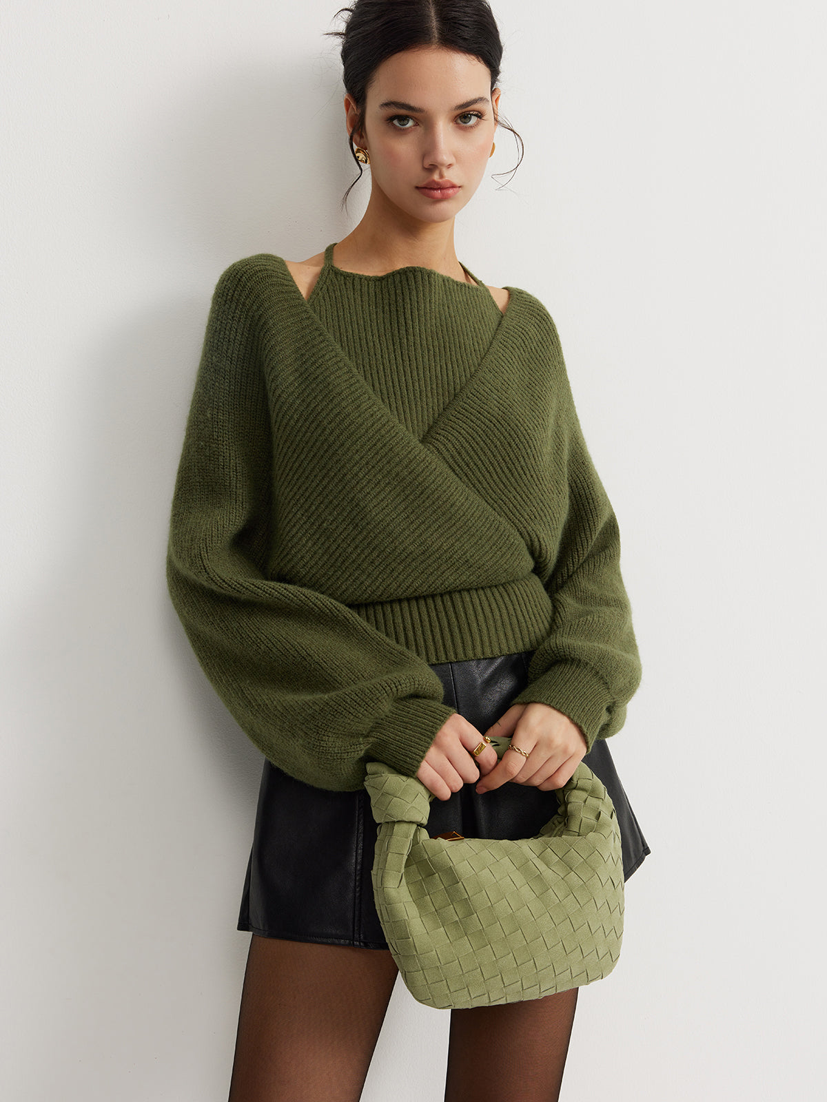 2'Si 1 Arada Yarasa Kollu Halter Örgü Üst