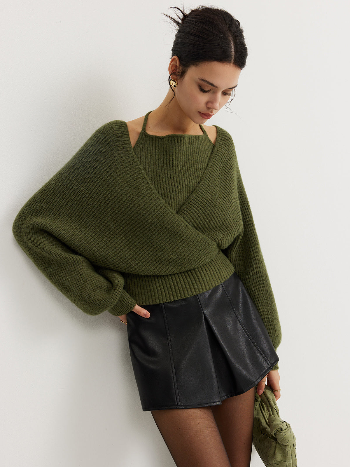 2'Si 1 Arada Yarasa Kollu Halter Örgü Üst