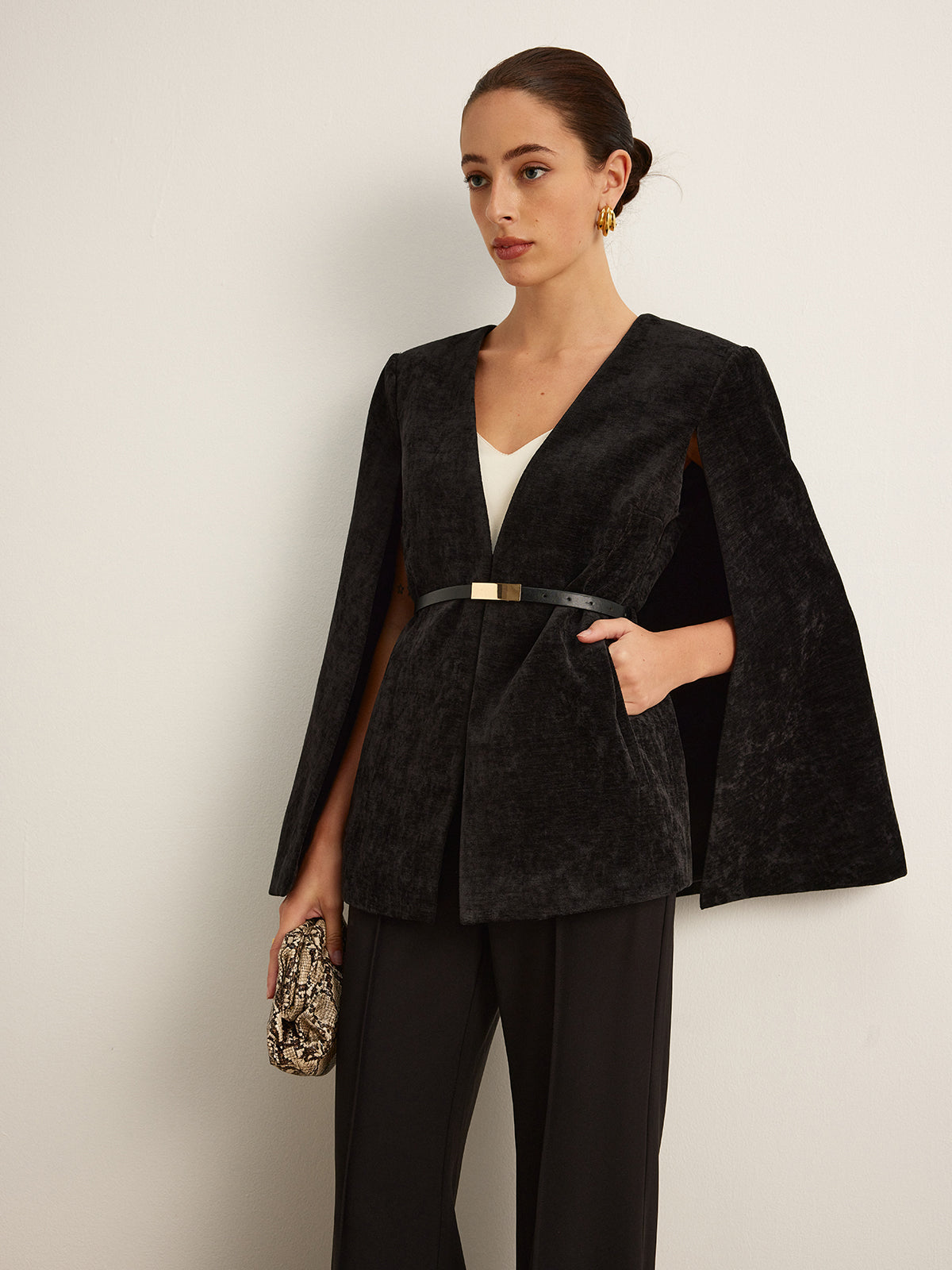 Kadife Kuşaklı Pelerin