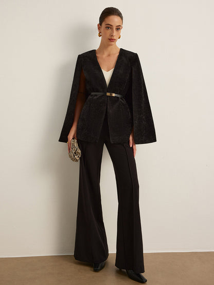 Kadife Kuşaklı Pelerin