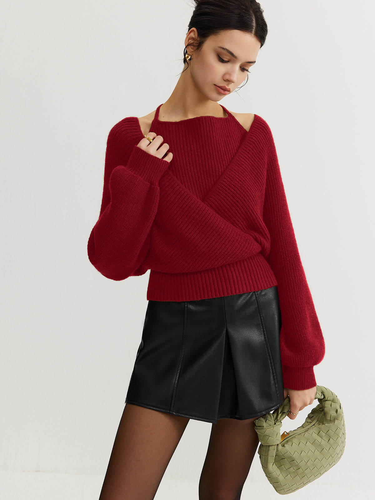 2'Si 1 Arada Yarasa Kollu Halter Örgü Üst