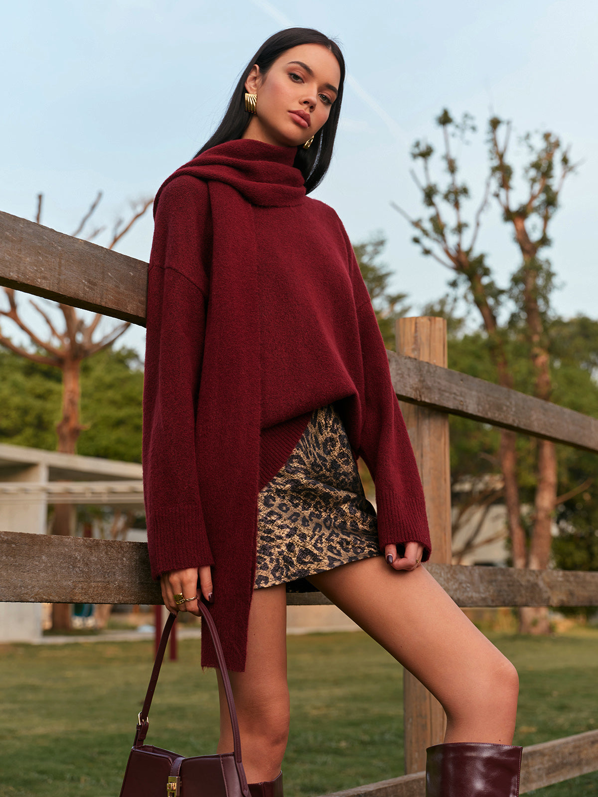 Düz Shift Kazak Ve Eşleşen Atkı