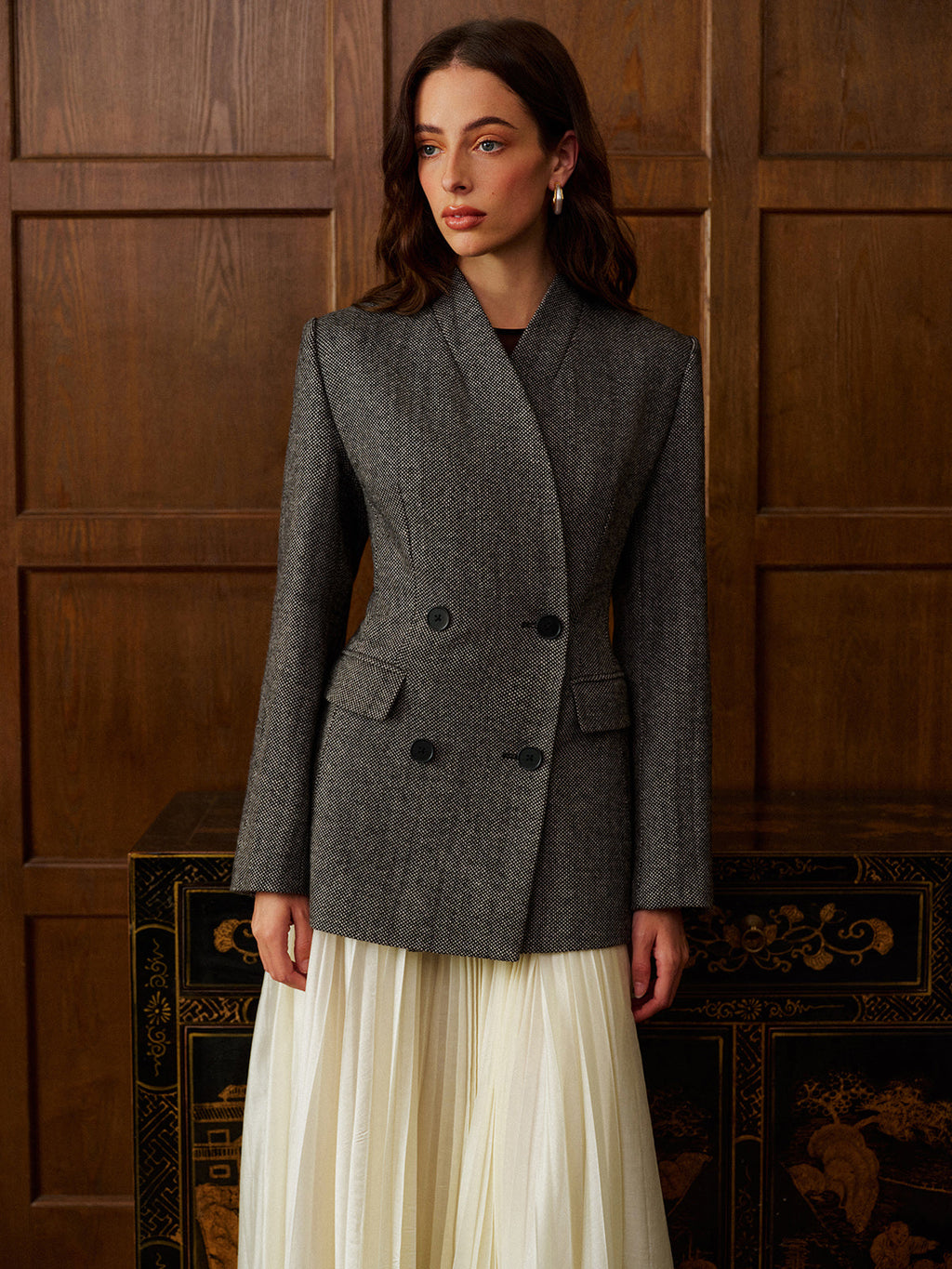 Yün Karışımlı Polka Dot Slim Blazer