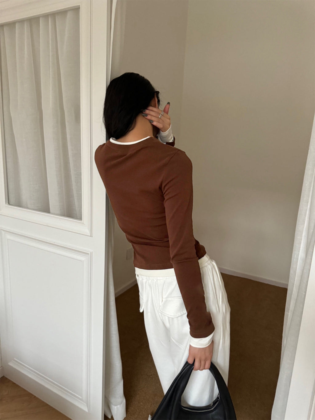 2'Si 1 Arada V Yaka Kontrast Kesim Jersey Üst