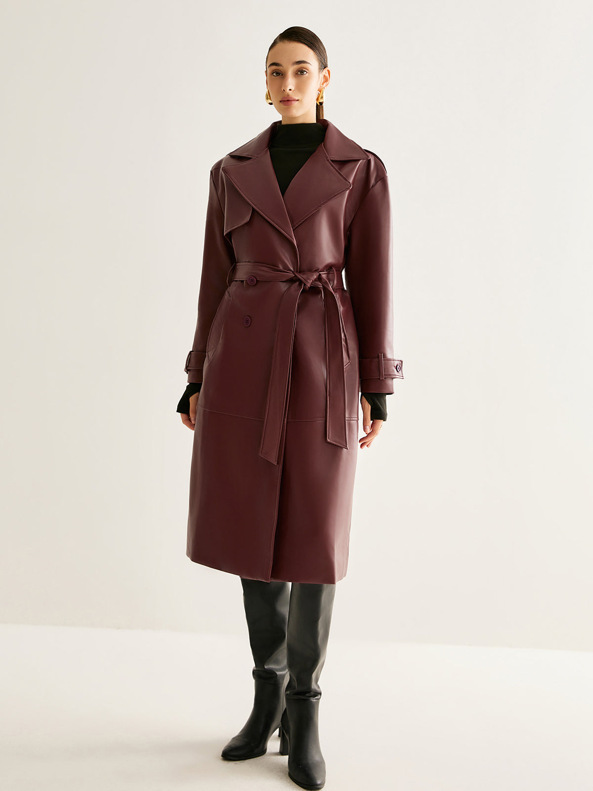 Rüzgar Geçirmez Pu Deri Uzun Ceket