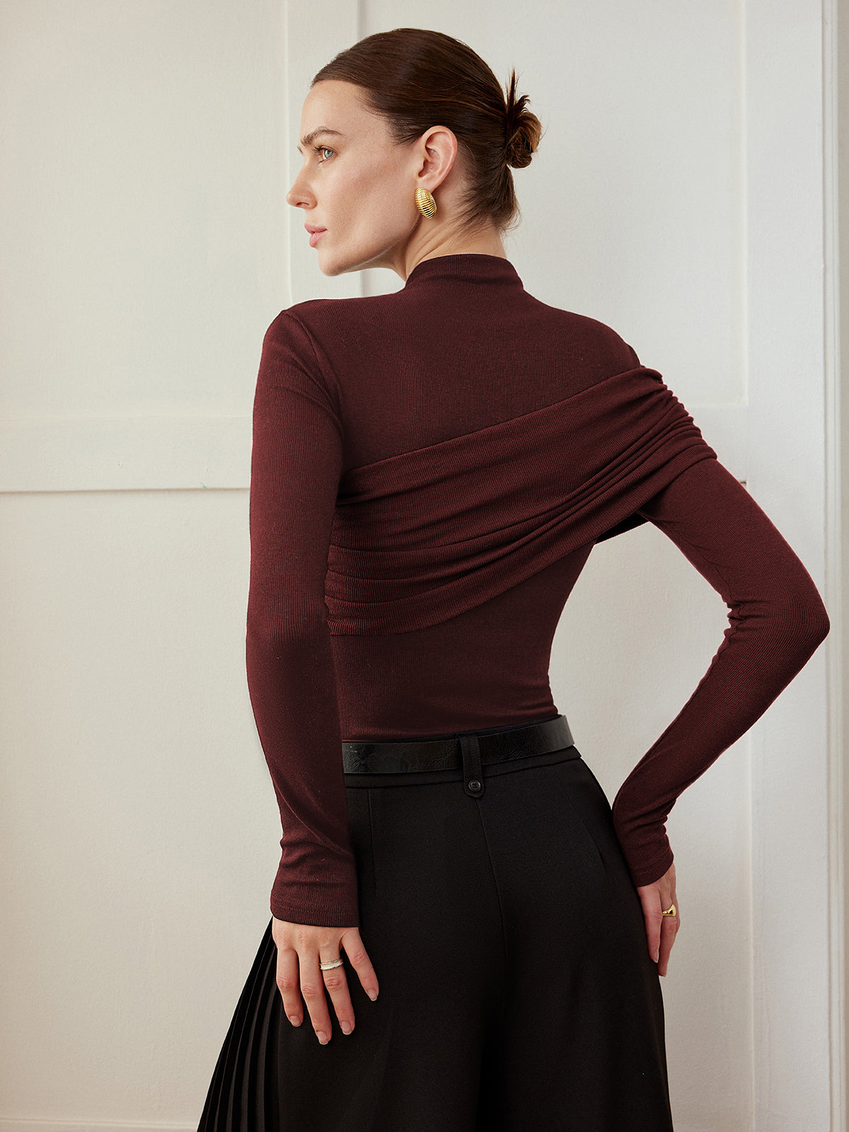 Renk Bloklu Pileli Jersey Slim Üst