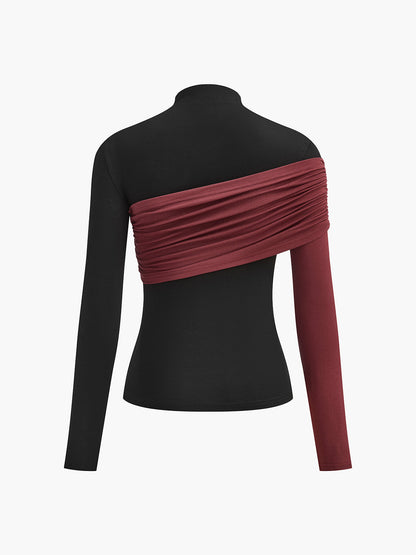 Renk Bloklu Pileli Jersey Slim Üst