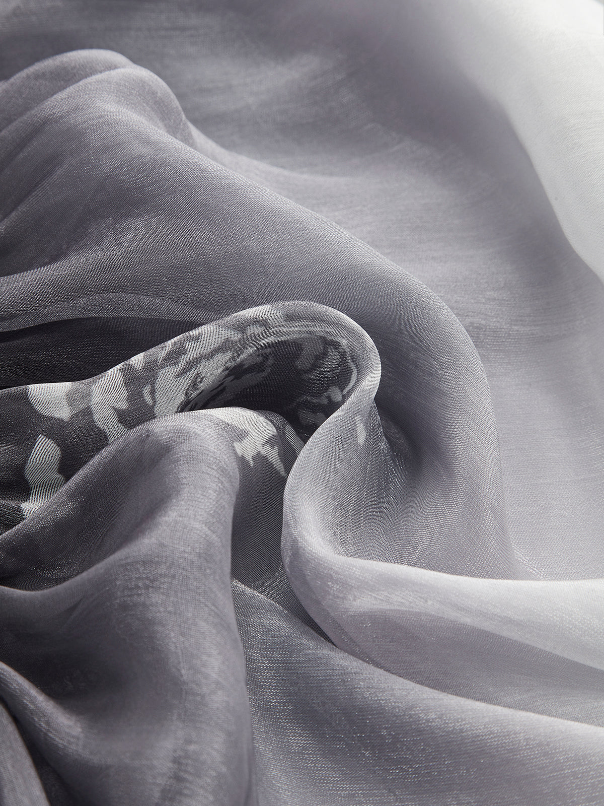 Yarı Şeffaf Degrade Çiçekli Omuzdan Askılı Şifon Üst