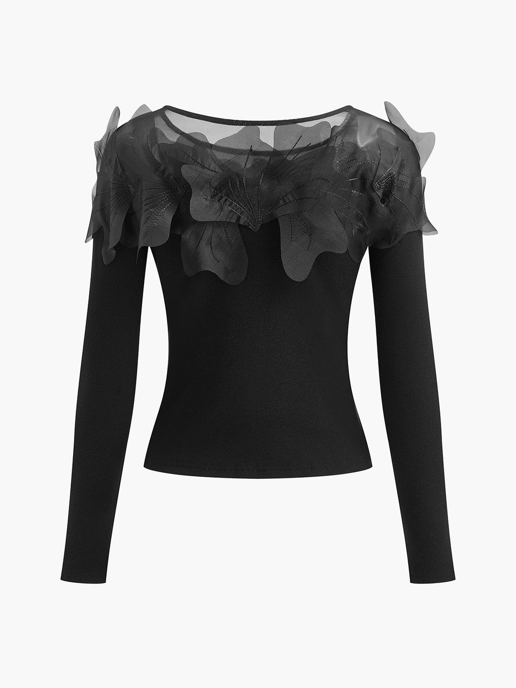 Yarı Şeffaf Çiçek Dekorlu İnce Bluz