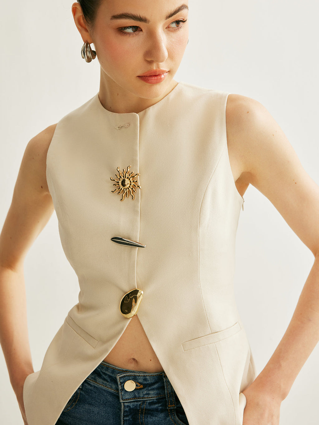 Metal Detay Yırtık Yelek