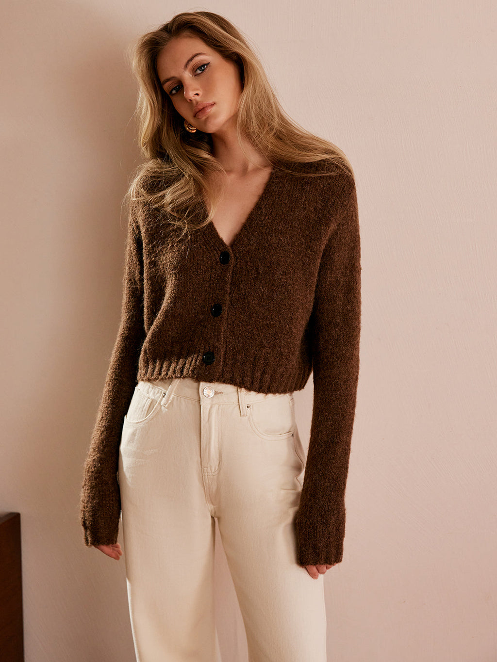 Yün Karışımlı V Yaka Kısa Hırka