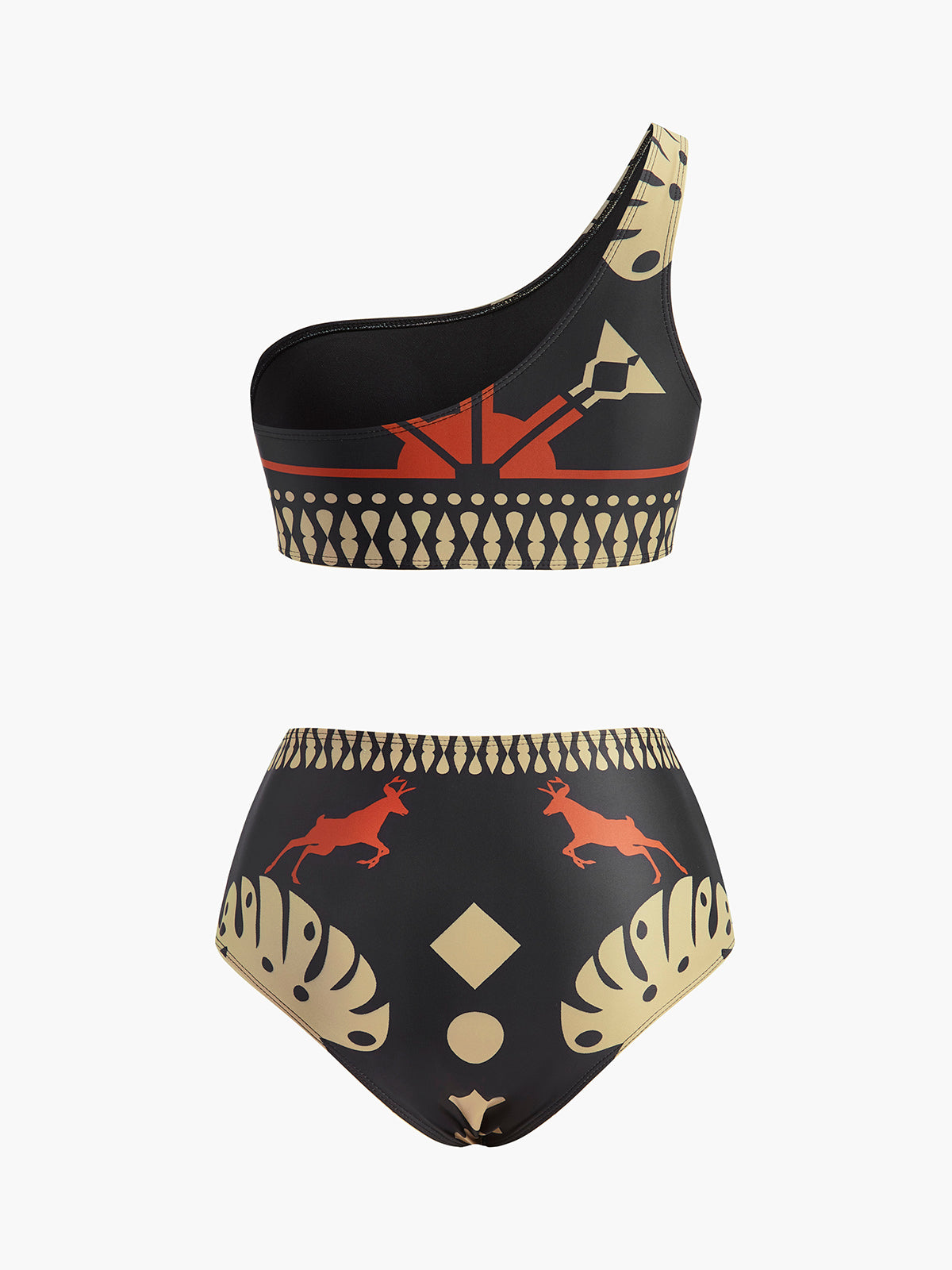 Tribal Baskılı Tek Omuz Bikini Takımı