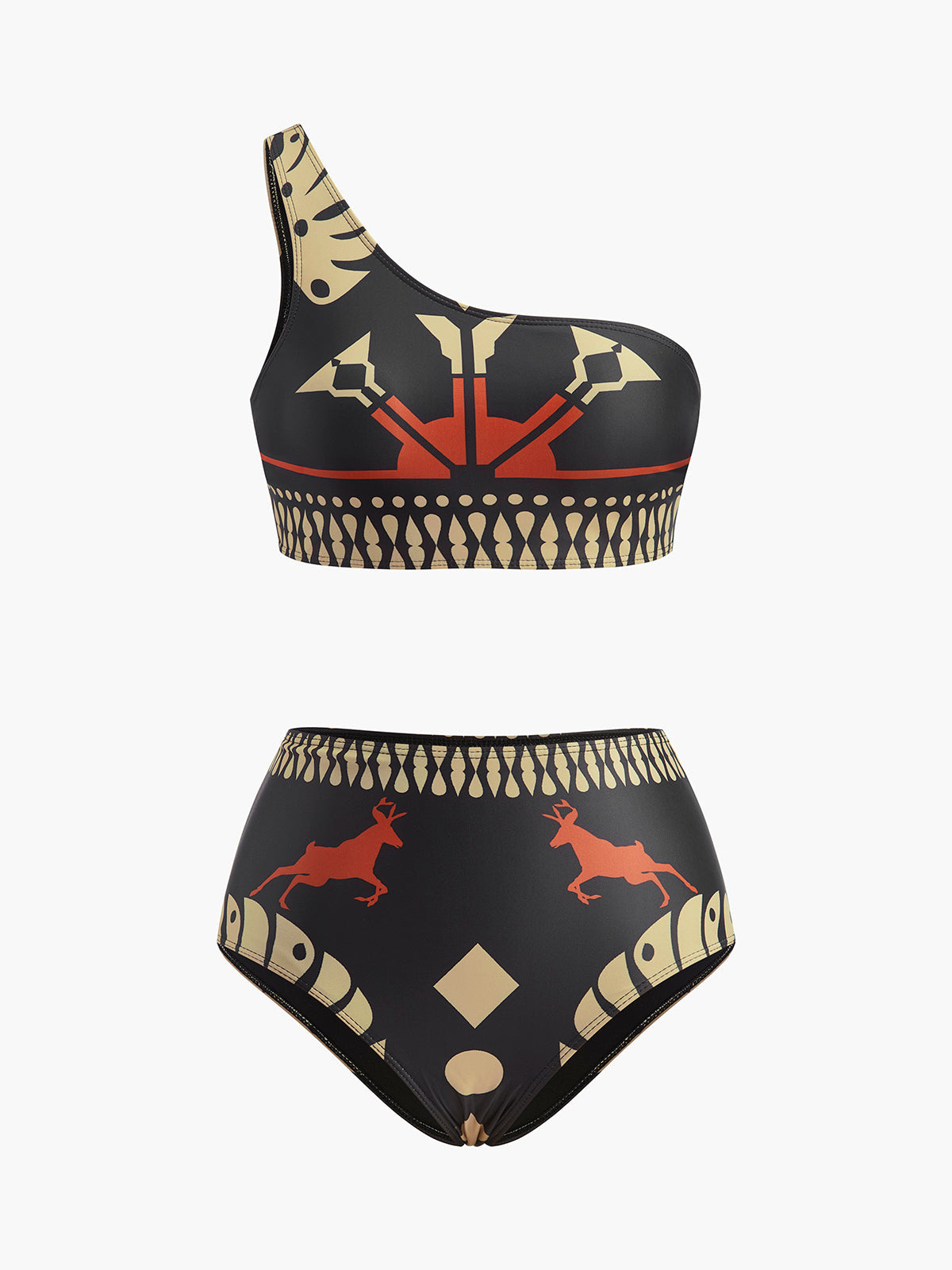 Tribal Baskılı Tek Omuz Bikini Takımı