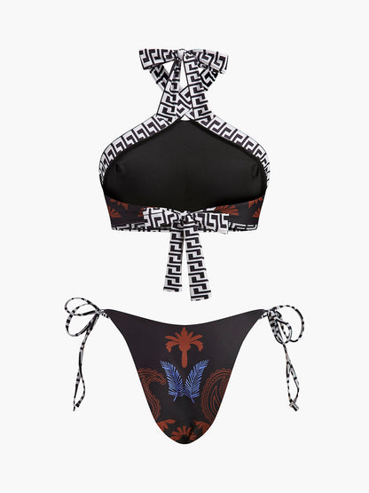 Boho Desenli Bağcıklı Askılı Bikini