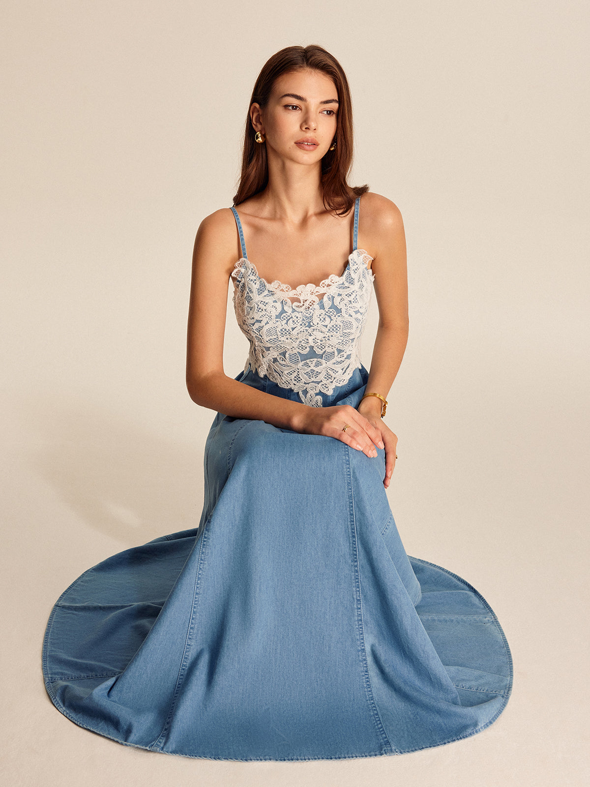 Dantel Panel Kot Askılı Elbise